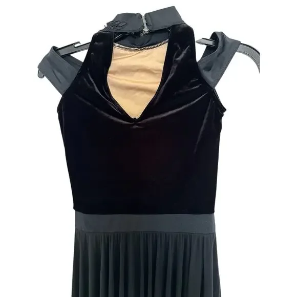 WEISSMAN Dance Costume black velvet maxi applique dress WASTE OF TIME 10984 SA - Picture 9 of 15